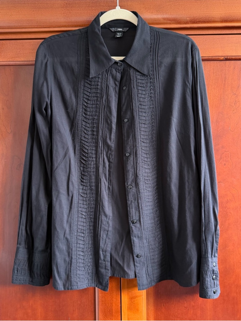 Vintage H&M Pleated Front Black Button Up Dress Shirt Size US 14